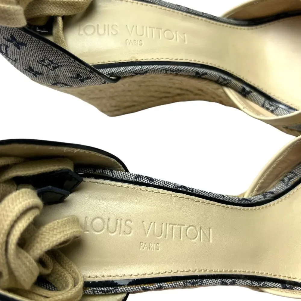 LOUIS VUITTON Ibiza LV Monogram Canvas Espadrille Wedges Sandals EU 40 US 10